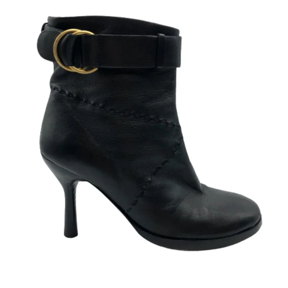 Auth. Chanel Womens Round Toe Ankle Bootie Leather Boots Shoes Black Sz.6.5B - Picture 3 of 8